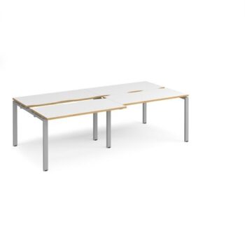 Adapt sliding top double back to back desks 2400mm x 1200mm - silver frame White Top with oak edging - STE2412-S-WO