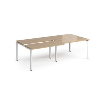 Adapt sliding top double back to back desks 2400mm x 1200mm - white frame Kendal Oak Top - STE2412-WH-KO