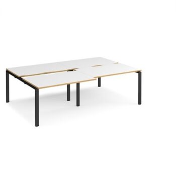 Adapt sliding top double back to back desks 2400mm x 1600mm - black frame White Top with oak edging - STE2416-K-WO