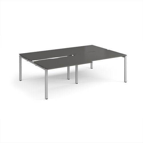 Adapt sliding top double back to back desks 2400mm x 1600mm - silver frame storm grey top - STE2416-S-OG