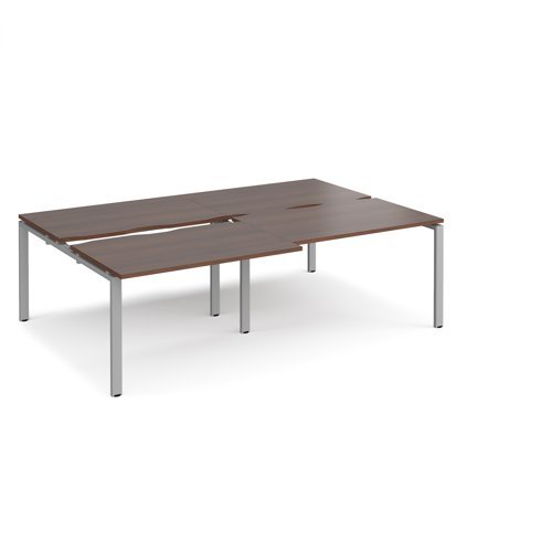 Adapt sliding top double back to back desks 2400mm x 1600mm - silver frame Walnut top - STE2416-S-W