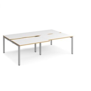 Adapt sliding top double back to back desks 2400mm x 1600mm - silver frame White Top with oak edging - STE2416-S-WO