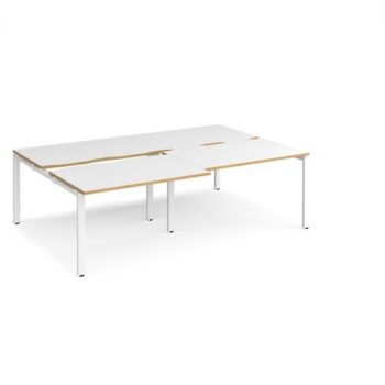 Adapt sliding top double back to back desks 2400mm x 1600mm - white frame White Top with oak edging - STE2416-WH-WO
