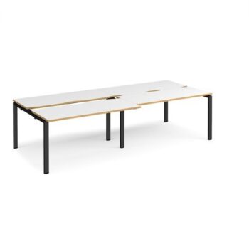 Adapt sliding top double back to back desks 2800mm x 1200mm - black frame White Top with oak edging - STE2812-K-WO