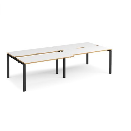 Adapt sliding top double back to back desks 2800mm x 1200mm - black frame White Top with oak edging - STE2812-K-WO