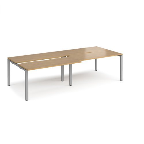 Adapt sliding top double back to back desks 2800mm x 1200mm - silver frame Oak Top - STE2812-S-O