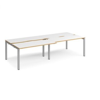 Adapt sliding top double back to back desks 2800mm x 1200mm - silver frame White Top with oak edging - STE2812-S-WO