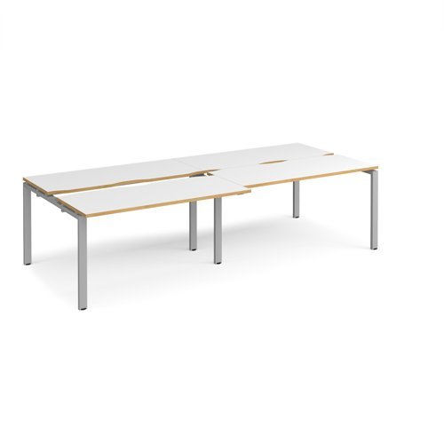 Adapt sliding top double back to back desks 2800mm x 1200mm - silver frame White Top with oak edging - STE2812-S-WO