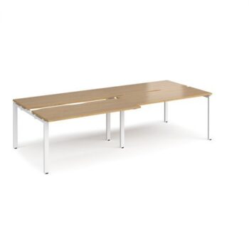 Adapt sliding top double back to back desks 2800mm x 1200mm - white frame Oak Top - STE2812-WH-O