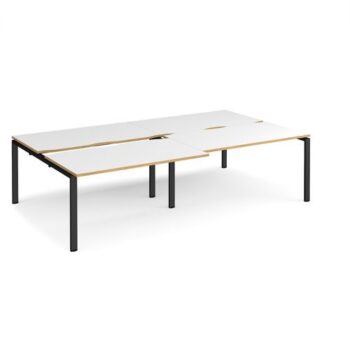 Adapt sliding top double back to back desks 2800mm x 1600mm - black frame White Top with oak edging - STE2816-K-WO