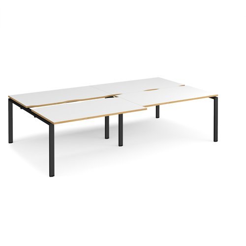 Adapt sliding top double back to back desks 2800mm x 1600mm - black frame White Top with oak edging - STE2816-K-WO