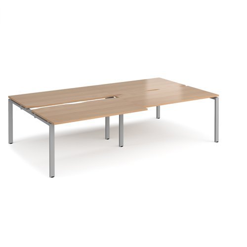 Adapt sliding top double back to back desks 2800mm x 1600mm - silver frame Beech top - STE2816-S-B
