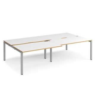 Adapt sliding top double back to back desks 2800mm x 1600mm - silver frame White Top with oak edging - STE2816-S-WO