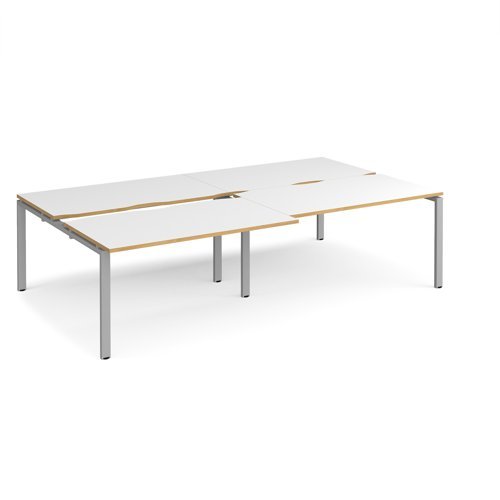 Adapt sliding top double back to back desks 2800mm x 1600mm - silver frame White Top with oak edging - STE2816-S-WO