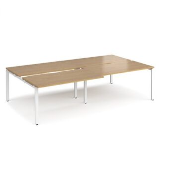 Adapt sliding top double back to back desks 2800mm x 1600mm - white frame Oak Top - STE2816-WH-O