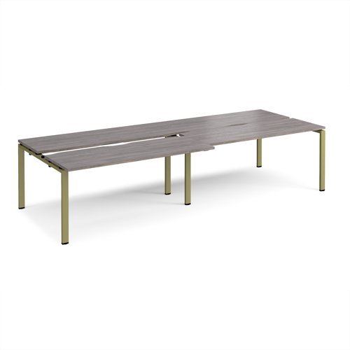 Adapt sliding top double back to back desks 3200mm x 1200mm - green frame Grey Oak Top - STE3212-GN-GO