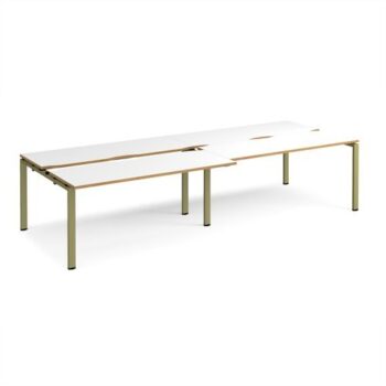 Adapt sliding top double back to back desks 3200mm x 1200mm - green frame White Top oak edge - STE3212-GN-WO