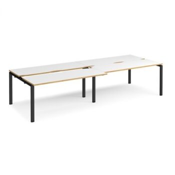 Adapt sliding top double back to back desks 3200mm x 1200mm - black frame White Top with oak edging - STE3212-K-WO