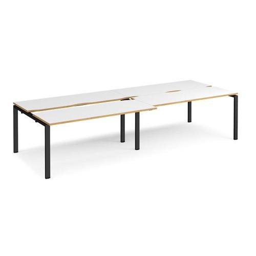Adapt sliding top double back to back desks 3200mm x 1200mm - black frame White Top with oak edging - STE3212-K-WO