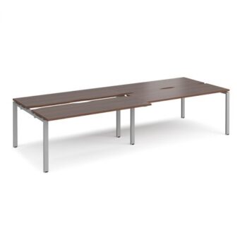 Adapt sliding top double back to back desks 3200mm x 1200mm - silver frame Walnut top - STE3212-S-W
