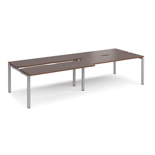 Adapt sliding top double back to back desks 3200mm x 1200mm - silver frame Walnut top - STE3212-S-W