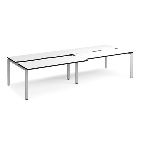 Adapt sliding top double back to back desks 3200mm x 1200mm - silver frame White Top black edge - STE3212-S-WK