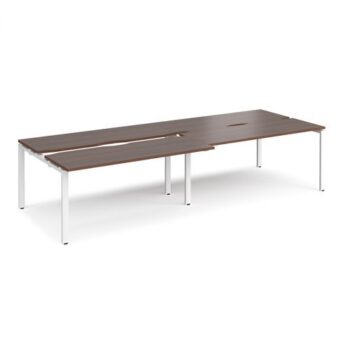 Adapt sliding top double back to back desks 3200mm x 1200mm - white frame Walnut top - STE3212-WH-W