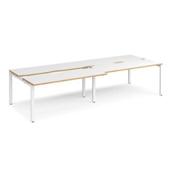 Adapt sliding top double back to back desks 3200mm x 1200mm - white frame White Top with oak edging - STE3212-WH-WO