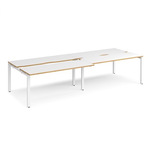 Adapt sliding top double back to back desks 3200mm x 1200mm - white frame White Top with oak edging - STE3212-WH-WO