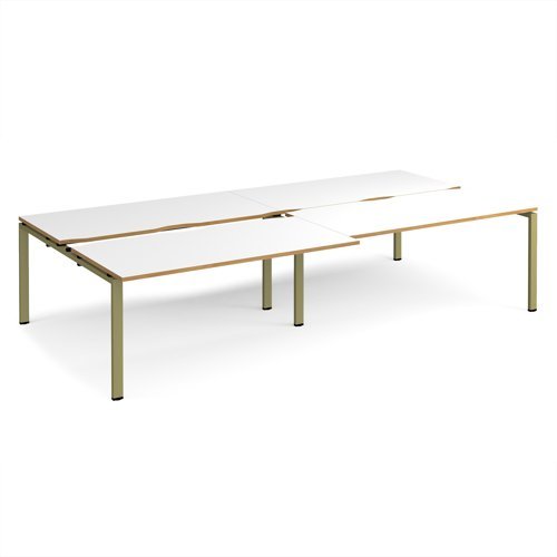 Adapt sliding top double back to back desks 3200mm x 1600mm - green frame White Top oak edge - STE3216-GN-WO