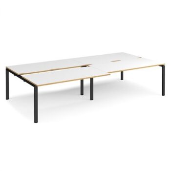 Adapt sliding top double back to back desks 3200mm x 1600mm - black frame White Top with oak edging - STE3216-K-WO