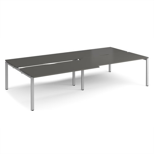 Adapt sliding top double back to back desks 3200mm x 1600mm - silver frame storm grey top - STE3216-S-OG