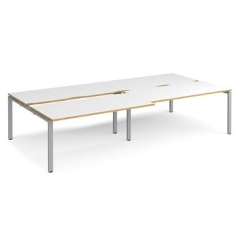 Adapt sliding top double back to back desks 3200mm x 1600mm - silver frame White Top with oak edging - STE3216-S-WO