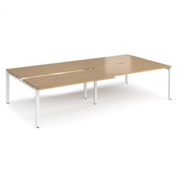 Adapt sliding top double back to back desks 3200mm x 1600mm - white frame Oak Top - STE3216-WH-O