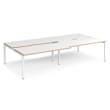Adapt sliding top double back to back desks 3200mm x 1600mm - white frame White Top with oak edging - STE3216-WH-WO