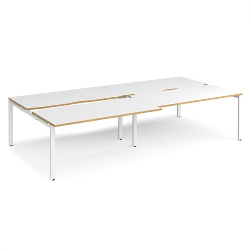 Adapt sliding top double back to back desks 3200mm x 1600mm - white frame White Top with oak edging - STE3216-WH-WO