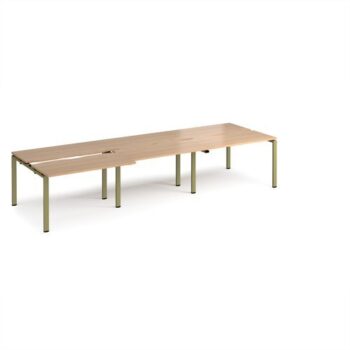 Adapt sliding top triple back to back desks 3600mm x 1200mm - green frame Beech top - STE3612-GN-B
