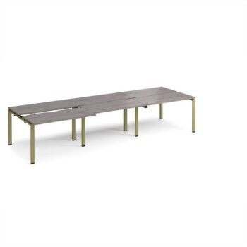 Adapt sliding top triple back to back desks 3600mm x 1200mm - green frame Grey Oak Top - STE3612-GN-GO