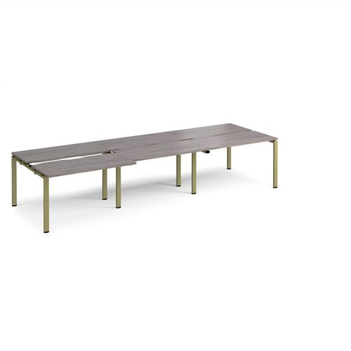 Adapt sliding top triple back to back desks 3600mm x 1200mm - green frame Grey Oak Top - STE3612-GN-GO