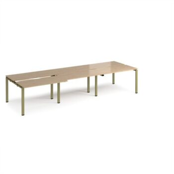 Adapt sliding top triple back to back desks 3600mm x 1200mm - green frame Kendal Oak Top - STE3612-GN-KO