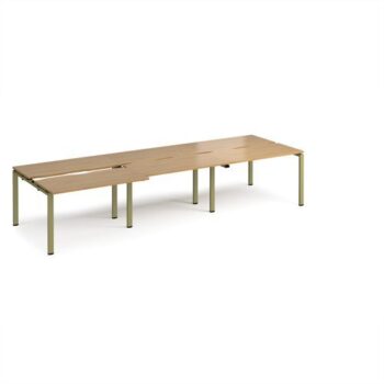 Adapt sliding top triple back to back desks 3600mm x 1200mm - green frame Oak Top - STE3612-GN-O