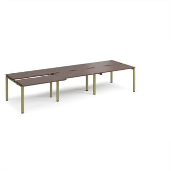 Adapt sliding top triple back to back desks 3600mm x 1200mm - green frame Walnut top - STE3612-GN-W
