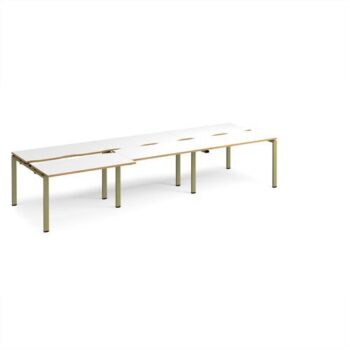 Adapt sliding top triple back to back desks 3600mm x 1200mm - green frame White Top oak edge - STE3612-GN-WO