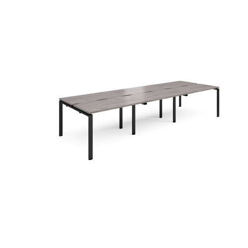 Adapt sliding top triple back to back desks 3600mm x 1200mm - black frame Grey Oak Top - STE3612-K-GO