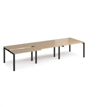 Adapt sliding top triple back to back desks 3600mm x 1200mm - black frame Kendal Oak Top - STE3612-K-KO