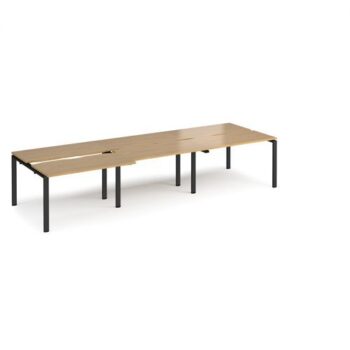 Adapt sliding top triple back to back desks 3600mm x 1200mm - black frame Oak Top - STE3612-K-O