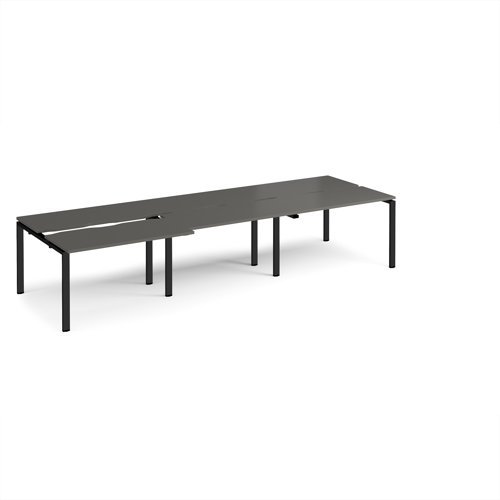 Adapt sliding top triple back to back desks 3600mm x 1200mm - black frame storm grey top - STE3612-K-OG