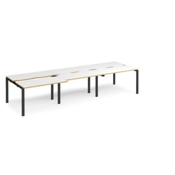 Adapt sliding top triple back to back desks 3600mm x 1200mm - black frame White Top with oak edging - STE3612-K-WO