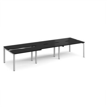 Adapt sliding top triple back to back desks 3600mm x 1200mm - silver frame black top - STE3612-S-BK