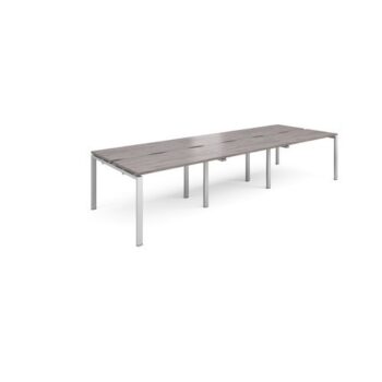 Adapt sliding top triple back to back desks 3600mm x 1200mm - silver frame Grey Oak Top - STE3612-S-GO